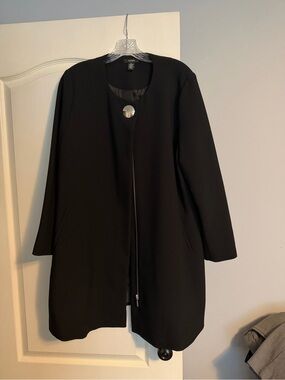 Alfani Women's Black Single-Button Collarless Trench Coat